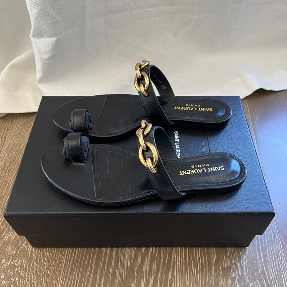 SAINT LAURENT Le Maillon embellished leather sandals - Picture 1 of 11
